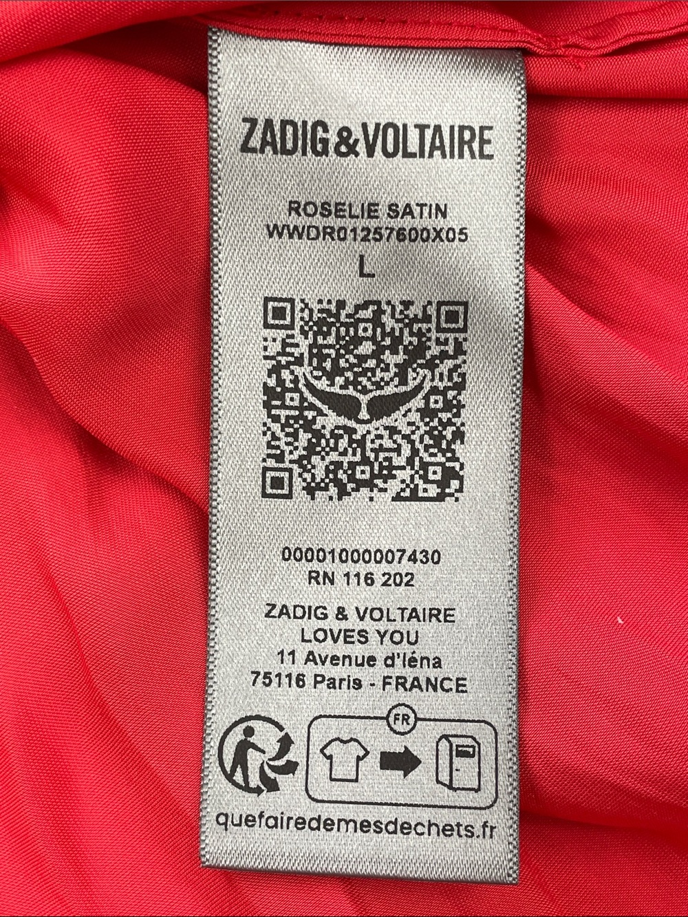 NWT Zadig & Voltaire Roselie Satin Asymmetric Mini Dress Red Sz L - Picture 13 of 14